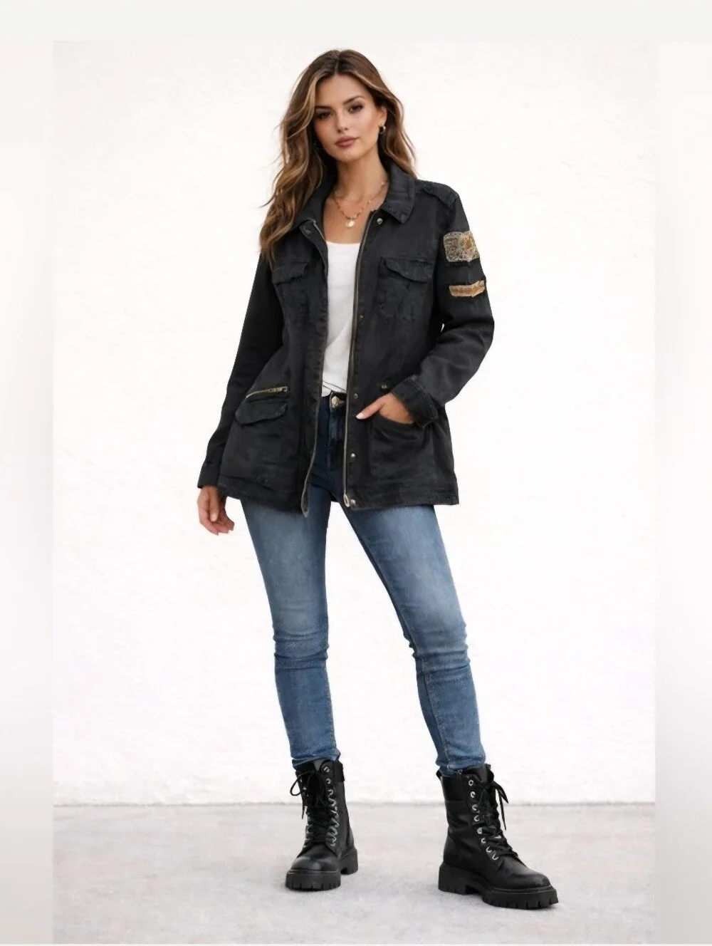 TORRID Washed Black Utility Jacket with Sleeve Bead Plus size Size 4 4x Coat - Picture 1 of 6